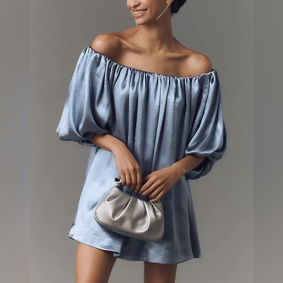 NWT Anthropologie Mare Mare Holiday Christmas Party Blue Satin Mini Dress Medium - Picture 1 of 7